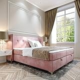 Boxspringbett Doppelbett LIND - 180x200cm Bett mit Bonellmatratze, mit Bettkasten für Bettwäsche und Topper. EIN Bett mit einem klassischen, konturierten Kopfteil (Velvet 63, 180x200)