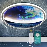 HWCX LICHT LED Deckenleuchte Kinderzimmer, 50W Planet lampe Kinder Deckenlampe Dimmbar mit Fernbedienung u. Bluetooth APP Steuerung, Rund 30cm, Kinderlampe decke für Junge Mädchen Schlafzimmer, Blau