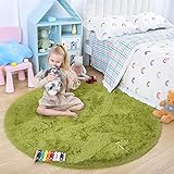 lightlux Hochflor Teppich Rund -Wohnzimmer Langflor Teppich Hochwertig Hohe Pflegeleicht Fadendichte Wasser Indoor Bodenmatte Spielzimmer mädchen (Grün, 122×122cm)