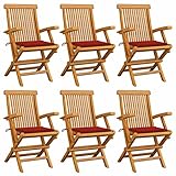 Camerina Gartenstühle mit Roten Kissen 6 STK. Balkonstuhl Klappbar Outdoor BalkonstüHle Garten Klappstuhl Garten StüHle Outdoor Massivholz Teak
