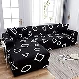 ASCV Geometrische Sofabezug Couchbezug Elastische Sofabezüge für Wohnzimmer Ecke L-förmige Chaiselongue Sessel Sofabezug A34 4-Sitzer