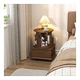 Nachttisch Weiß mit Drehbares Bücherregal,Nachtschrank mit Bookshelf,Beistellschrank,Beistelltisch,Rotierendes Lagerregal mit Schublade,Für kleine Räume,Schlafzimmer,Couch, Büro,Walnussfarbe/Holzfarbe