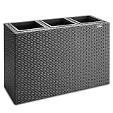 Casaria® Blumenkasten 3 Innentöpfe Polyrattan Herausnehmbar Wasserablauf Outdoor Rechteckig Pflanzkasten Blumentopf Hochbeet Pflanzkübel Schwarz