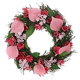 com-four® Türkranz Frühling mit Blumen aus Holz und Blättern - Dekorativer Tischkranz - Kranz Deko mit Aufhänger