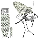KADAX Bügelbrett mit Steckdose, 130x48cm Dampfbügelbrett mit Bügeleisenablage und Ärmelbügeltisch, klappbarer Bügeltisch mit Dampfbügelstation (Grün)