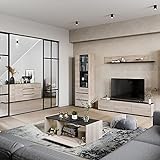 Lomadox Wohnzimmer Möbel Set in Eiche Nb. mit schwarz, 5-teilig in griffloser Optik