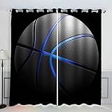 AKATIE Basketball Gardinen Kinderzimmer 3D Drucken Fenstervorhang Abstrakter Basketball Vorhänge Abdunkelnd Blickdichte Schallschutz Gardinen mit Ösen 2er-Pack (140x160 cm)