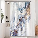 Uiiooazy Duschvorhang Marmor Blau, Duschvorhang Gelb Gold Marmoriert Duschvorhäng Anti Schimmel Wasserdicht Polyester Stoff Waschbar Blickdicht Bad Vorhang mit Haken für Badewanne 120Wx200Lcm