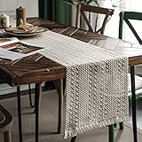 Weldomcor Makramee Tischläufer Boho Baumwollflachs Tischläufer mit Quasten, 30x180cm Rechteckige Häkelspitze Mesh Tischdecke für Küche Vintage Bauernhaus böhmische Hochzeit Tabletop Dekor (Beige)