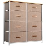 YITAHOME Kommode mit 8 Schubladen, Schrank mit Schubladen aus Stoff, Aufbewahrungskommode Industrial Stil für Schlafzimmer, Wohnzimmer, Kinderzimmer, Aufbewahrungsschrank (Beige)