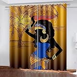 ARMOQ Blackout Vorhang für Kinderzimmer, Afrikanisches Mädchen Kokosnussblau 140x215CM x 2 3D Digitaldruck, Vorhang, Blickdicht, perforierte Gardinen für Kinder Mustervorhang mit Ösen, 2er-Set Vorhän
