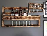 Dekorie Holz Whiskey Regal mit Gläserhalter Vintage Shabby mit Druck | fertig montiert für den Wohnbereich 14T x 90B x 50H cm (Braun (geflammt)) (Buddel Gedöns (geflammt))