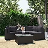 BULANED 5-TLG. Garten-Lounge-Set mit Auflagen, Lounge Gartenmöbel Set, Terassenmöbel, Loungemöbel Terrasse, Gartenlounge, Garten Loungemöbel Set, Balkonmöbel, Poly Rattan Schwarz