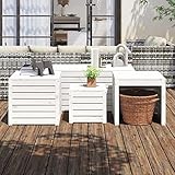 JUNZAI 4-TLG. Gartenbox-Set, Kissenbox Outdoor WassBerdicht, Auflagenbox, Aufbewahrungsbox, Terrassenschrank, Gartentruhe, Gartenkiste, Garten Aufbewahrung, Weiß Massivholz Kiefer