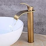 ZYDSN Badarmatur Antik Waschtischarmatur Wasserfall Bad Wasserhahn Hoch Waschbecken Armatur Mischbatterie für Badezimmer aus Messing