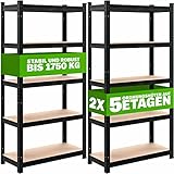 Monzana® 2X Schwerlastregal 180x90x40cm Befestigungsmaterial 1750kg 10 MDF-Platten Kellerregal Lagerregal Steckregal Metallregal Werkstattregal Schwarz