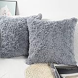 NIULAA Weich Plüsch Kissenbezug 40x40 2er Set Grau Deko Kissenbezüge Pelz Flauschig Kissenhülle Luxus Zierkissen Sofakissen Kunstfell Kissen für Sofa Wohnzimmer Schlafzimmer