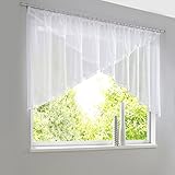 HongYa Kräuselband Kuvertstore Transparenter Voile Gardine mit Satinbänder H/B 100/300 cm Weiß