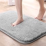 Tiikiy Badematte, 50 x 80 x 3 cm rutschfeste Badteppich, Flauschige Mikrofaser Badvorleger mit Hoher Dichte, Wasserabsorbierende Weiche teppiche für Badezimmer, Maschinenwaschbar (Hellgrau)