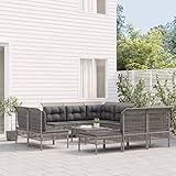 CIADAZ 10-TLG. Garten-Lounge-Set mit Kissen Grau Poly Rattan, Gartenmöbel Set, Balkon Lounge, Garden Furniture, Balkonset, Loungegarnitur, Sitzlounge Garten, Lounge Möbel