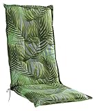 Sesselauflage Sitzpolster Gartenstuhlauflage für Hochlehner | 50 cm x 120 cm | Grün | Palmenmotiv | Baumwolle | Polyester