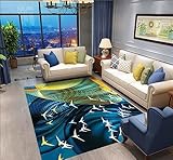 Kunsen couchtisch küchenteppich waschbar rutschfest Schlafzimmer rechteckig blau Teppich Esszimmer Teppich Indoor Bodenmatte jugendzimmer komplett Set waschbarer Teppich 100X160CM 3ft 3.4' X5ft 3'