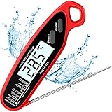 hoyiours Grillthermometer, Bratenthermometer Fleischthermometer IPX6 Wasserdicht Digitales Küche Thermometer mit 3s Sofortiges Auslesen und 12cm Faltbare Lange Sonde für BBQ, Ofen, Backen, Frittieren