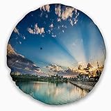 Designart Kissenbezug mit beweglichen Wolken über See, Landschaft, Foto-Überwurf, rund, für Wohnzimmer, Sofa, 40,6 cm