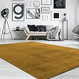 Paco Home Waschbarer Teppich Wohnzimmer Schlafzimmer Kurzflor rutschfest Flauschig Weich Moderne Einfarbige Muster, Grösse:80x150 cm, Farbe:Gelb