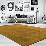 Paco Home Waschbarer Teppich Wohnzimmer Schlafzimmer Kurzflor rutschfest Flauschig Weich Moderne Einfarbige Muster, Grösse:160x220 cm, Farbe:Gelb