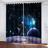Vorhänge Verdunkelung Kinderzimmer Kinder Mädchen Junge Mit Ösen Planet des Weltraumuniversums 117X137Cm Vorhang Blickdicht Thermovorhang Hitzeschutz Blickdichte Fenster Gardinen Wohnzimmer Modern