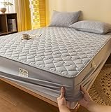Plush Thicken Quilted Mattress Cover, Soft Fitted Sheet,Warm Soft Crystal Velvet Bed Fitted Sheet,Light Grey,53inchx79inch(3pcs)