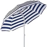 STILISTA Strandschirm 160 cm inklusive Tragetasche, Sonnenschirm, UV 30, Erdspieß, Neigungswinkel und Höhe verstellbar, Farbwahl, blau/weiß gestreift