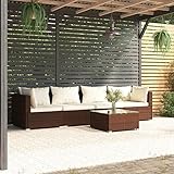 BULANED 5-TLG. Garten-Lounge-Set mit Kissen, Gartenlounge, Balkon Möbel, Terrassenmöbel, Lounge Gartenmöbel Set, Loungemöbel Terrasse, Balkon Lounge, Poly Rattan Braun