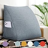 VERCART Kopfende Großes Rückenkissen, Bequemes Lesekissen und Rückenteil im Bett, 2 in 1 Rückenlehne und Kopfkissen, Langes XXL Kissen für Sofa, Couch, Wand und Palettenmöbel Leinen Bezug 45cm Grau