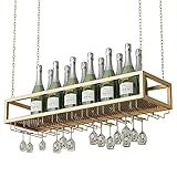 EYLINK Deckenhängendes Weinregal, Weinflaschenhalter mit Champagner-Stielgläsern, goldenes Metallregal, Heimbar, Esszimmer, Küche, schwimmende Organizer-Regale (Größe: 140 x 25 x 20 cm)