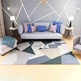 Teppich Jugendzimmer Jungen Bettvorleger Schlafzimmer rutschfest Teppichboden Blau Geometrische Abstrakte Muster Teppichboden Für Das Schlafzimmer Langlebig 80X160Cm Wohnzimmer Blau