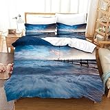 UTOYA Ocean 3D 3 Teilig Mikrofaser Bettbezug Set Und Seaway Ocean Natural Scenery Kissenbezug，for Teenagers Boys Girls Toddler Duvet Cover Decor Bedspreads Mit Reißverschluss Double（200x200cm）