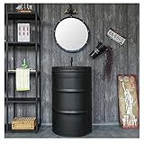 Standwaschbecken Klein Rétro En Fer Forgé，waschbecken Gaste Wc Bar De Style Industriel KTV Noir Rond， Saulenwaschbecken Freistehend Avec Robinet Et Miroir 90*58*45CM(Size:Mit Spiegel,Color:Schwarz)