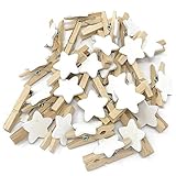 Mini-Wäscheklammern, 30 mm mit 18 mm großen Sternen, Weiß, für Hochzeit im Shabby-Chic-Stil und Weihnachten, holz, weiß, 30 mm