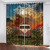 WIRMEC 3D Sonnenuntergang Bus Auto Muster Thermogardine Wohnzimmer 2Er Set H 270 X B 300 cm Ösenvorhang Blickdicht Weihnachts Verdunkelungsvorhang für Schlafzimmer Kinderzimmer Fensterdekoration