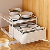 Ausziehbarer Küchenschrank-Organisator 2-stufig, Schiebekörbe Schublade Typ Schrank Aufbewahrungsregal für Speisekammer, Arbeitsplatten, Schrank, unter Spüle (Color : White, Size : Single Layer 50cm