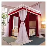 Canopies Roter Himmelbett-Vorhang, dekorativer Luxus-Schlafzimmer-Bettvorhang mit Montagehalterung für 1,5 m/1,8 m/2 m Einzel-Doppelbett