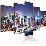 decomonkey Bilder New York 200x100 cm XXL 5 Teilig Leinwandbilder Bild auf Leinwand Wandbild Kunstdruck Wanddeko Wand Wohnzimmer Wanddekoration Deko Stadt City Architektur