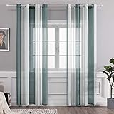 MIULEE Voile Vorhang Transparente Gardine aus Voile mit Ösen Schlaufenschal Ösenschals Transparent Fensterschal Wohnzimmer Schlafzimmer 2er Set 140x245 cm Stripe Grün