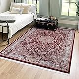 Mazovia Orientalisch Vintage Teppich - Kurzflor Waschbar - Weich Traditioneller Teppich für Wohnzimmer, Schlafzimmer, Esszimmer – Oriental Teppiche - Rot 120 x 170 cm