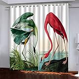 SATUSA Verdunkelungsvorhang Kinderzimmer Junge Mädchen Blickdichter Ösenvorhang 3D Roter Flamingo Muster Ösenschal 2Er Set 200X160Cm Vorhänge Schlafzimmer Thermo Gardinen Fensterdekoration