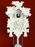 Engstler Weiße Schwarzwälder Kuckucksuhr Quarzwerk geschnitzt CLOCKVILLA HETTICH -Uhren