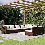 ZEYUAN 8-TLG. Garten-Lounge-Set mit Kissen, Gartenlounge, Balkon Möbel, Terrassenmöbel, Lounge Gartenmöbel Set, Loungemöbel Terrasse, Balkon Lounge, Braun Poly Rattan