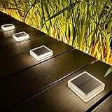 Lacasa Solar Bodenleuchten Aussen, 30LM 4 Stück Solarleuchten für Außen, Natürliches Weiß 4000K IP68 Wasserdicht Auto ON/OFF Solarlampen LED Wegeleuchten für Garten Rasen Terrasse Auffahrt, Quadrat